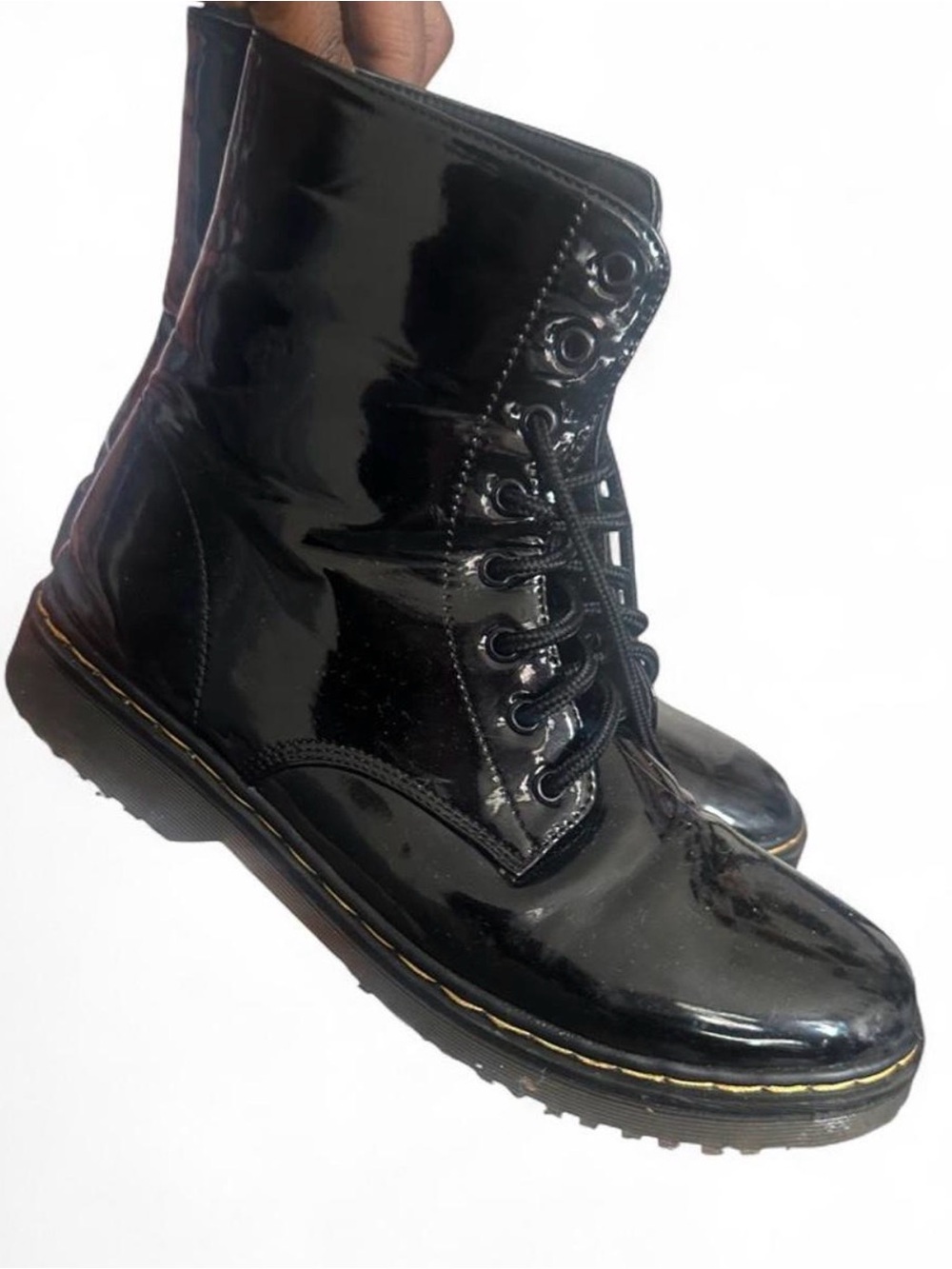 Black Patent Lace-Up Combat Boots
